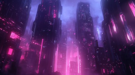 Obraz premium Neon Metropolis: A Futuristic Cityscape at Night