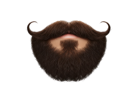 Man's full mustache and beard isolated on white background