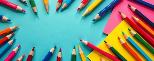 Colorful school supplies pattern for students, pencil, back to school