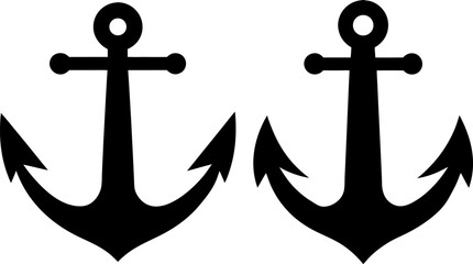 Ship anchor art vectors and Set of black boat anchor icon silhouette collections