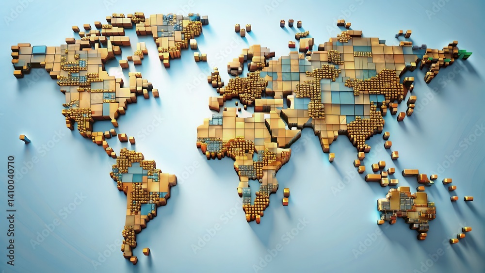 Aufkleber Artistic World Map Represented in Colorful Cubes and Blocks