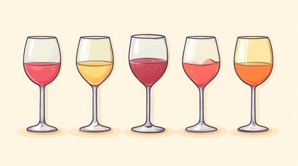 Wine Glasses Filled with Different Colors of Wine