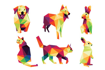 domestic animal set Colorful Polygonal Low Poly. Cat and Dog Colorful Origami Vector © ADITYA FIRMAN