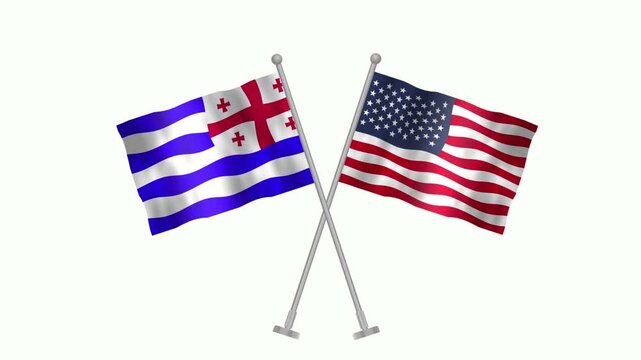 Flag of Ajaria and USA, Cross table flag of Ajaria and USA on white screen, Ajaria and USA 3D Animation flag waving in the wind isolated on white Background. 
