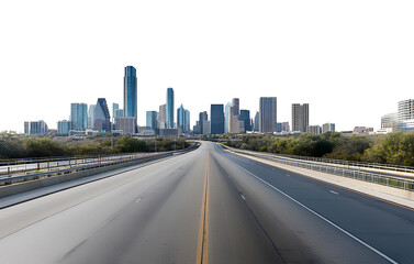 Beautiful city skyline with a highway road, isolated on a transparent background