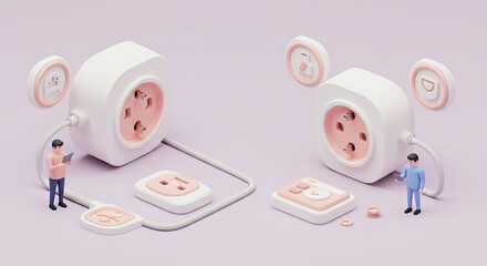 Pastel Smart Plugs Isometric 3D Render