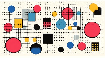 Abstract Geometric Composition With Circles Squares And Dots
