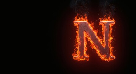 Fototapeta premium Fiery Letter N: A Dramatic, Embers-Engulfed Alphabet