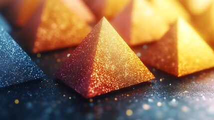 Glittering Gold and Blue Pyramids Abstract Art