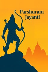 Parshuram Jayanti watercolor illustration with silhouette of lord parshuram.