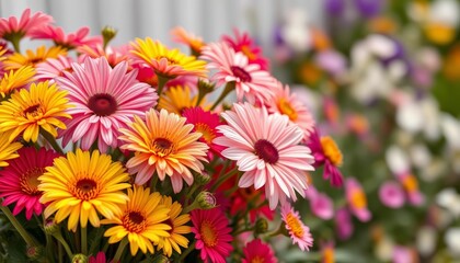 Fototapeta premium Vibrant cottage flowers, freshly cut, close-up view, wallpaper, texture