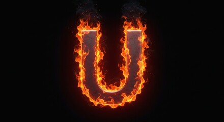 Fiery Letter U: A Dramatic, Burning Alphabet Design