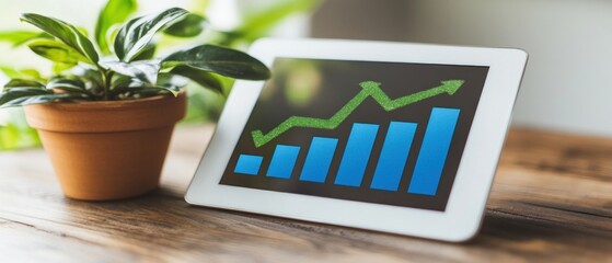 Sustainable Growth:  Eco-Friendly Business Success Visualized on Tablet