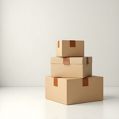 Obraz premium Stack of Three Shipping Boxes in Descending Size on White Floor – Mockup Display