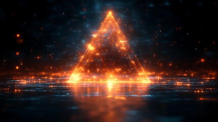 Luminous Orange Triangle Glowing Brightly In Darkness