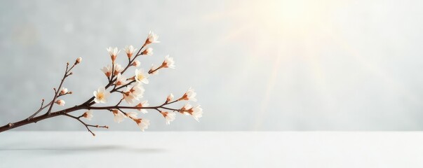 Obraz premium Thin and delicate branches on a white surface with soft lighting, light, simple, natural