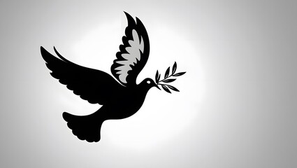 Fototapeta premium Black Silhouette Dove with Olive Branch Symbol