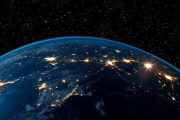 Fototapeta premium Stunning view of planet earth from space with city lights at night