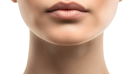 photorealistic HDR image of a human chin, front view, soft tone, isolated on white