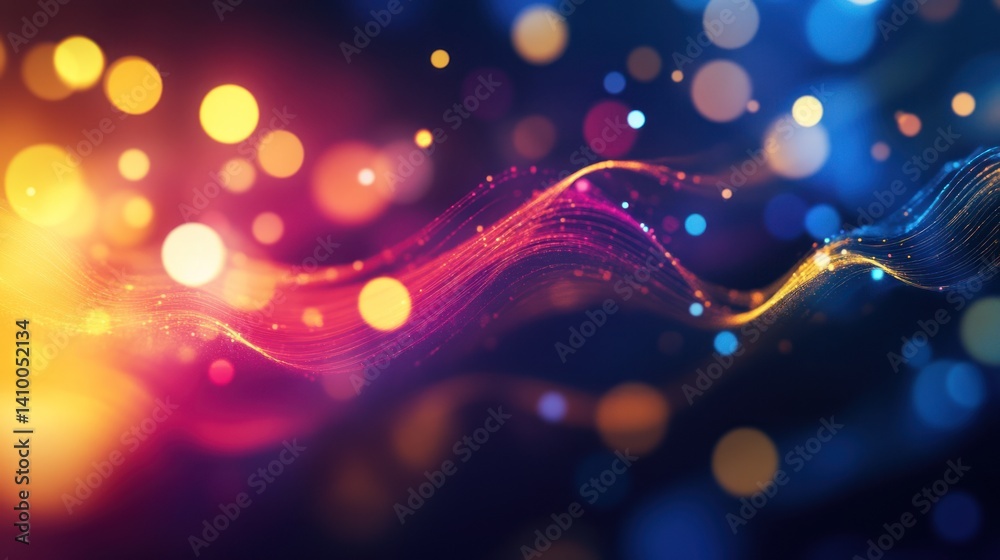 Poster colorful abstract waves with glowing bokeh lights creating a vibrant, dynamic visual experience for 