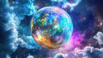Fototapeta premium A beautifully rendered space depiction of a colourful spherical planet