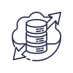 Cloud storage with scalable data growth represented by arrows and database icon.
