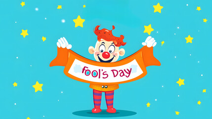 Fototapeta premium Cute Cartoon Clown Holding 