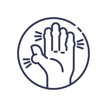 Illustration of a hand with highlighted joints, symbolizing swelling and stiffness.