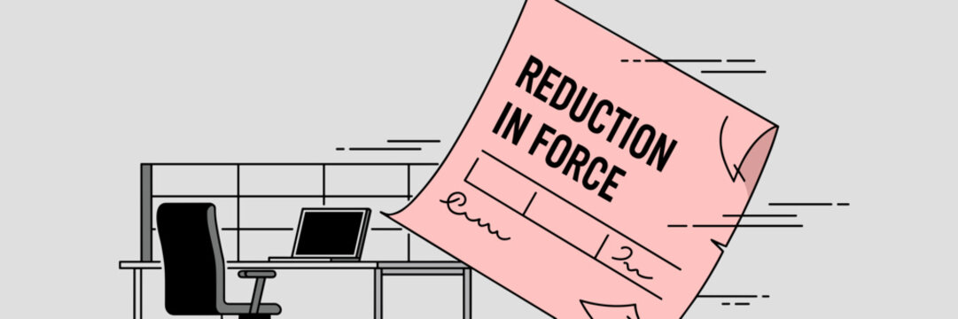 Clean line vector illustration of a pink slip falling through the air &ndash; Great for depicting corporate restructuring, workforce reductions, or HR-related content.