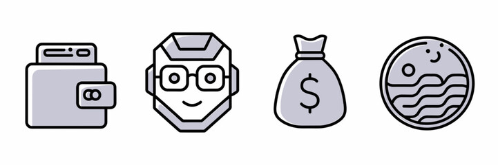 Obraz premium Digital finance and fintech icons set with app wallet, robo-advisor, loan, and cryptocurrency – Perfect for fintech, digital finance, and tech-based financial solutions.