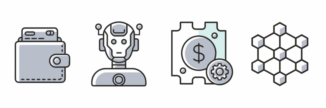 Digital finance and fintech icons with app wallet, robo-advisor, loan, and blockchain &ndash; Great for fintech, digital finance, and cryptocurrency content.