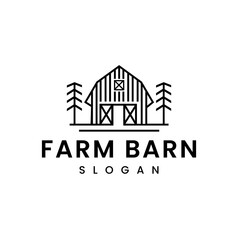 Modern Minimalist Rustic Log Cabin Shed in Line Style with Vine Tree Icon for Farm Logo