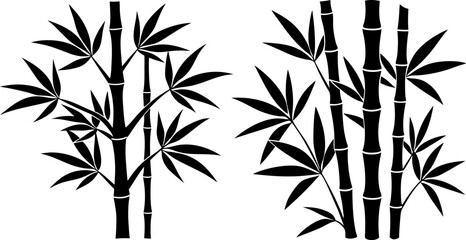 Obraz premium Bamboo art vectors and Set of black bamboo plant icon silhouette collections