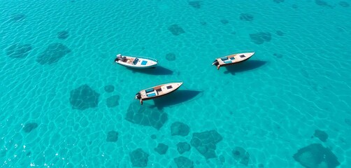 Crystal-clear turquoise water, vibrant boats bobbing gently, vibrant, vessel