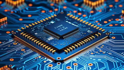 Central processing unit resting on circuit board, illustrating computing power