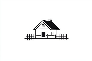 Fototapeta premium Simple, stylized illustration of a rustic wooden house with a fence