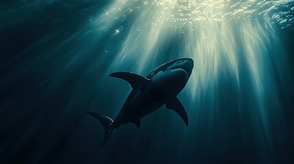 Sleek megalodon glides through deep ocean, embodying power and grace in its streamlined form.
