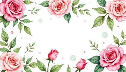 Delicate watercolor roses & leaves, repeating pattern, repeat, blossom, art