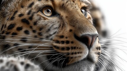 Obraz premium Leopard skin texture with intricate fur details isolated on white background providing ample copy space for design elements