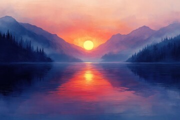 Fototapeta premium Serene mountain lake sunrise