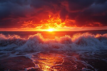 Fiery sunset over the ocean