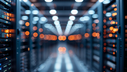 Server room bokeh effect creating a futuristic technological backdrop
