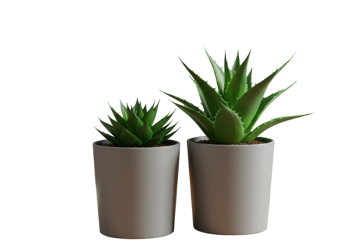 Two succulents in white pots isolated on white background