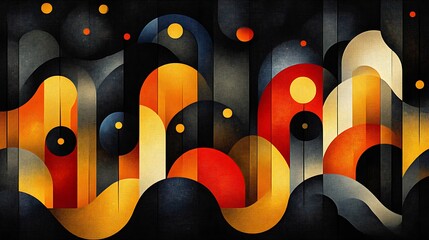 Abstract Geometric Artwork Featuring Curves and Circles