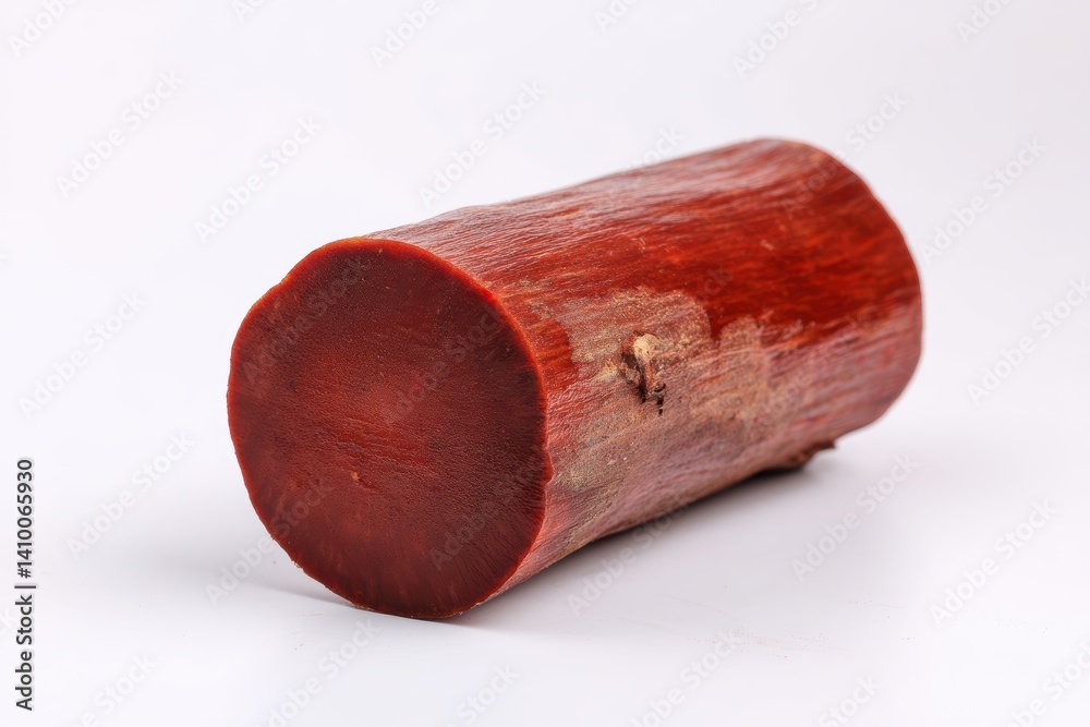 Poster Polished redwood timber presenting smooth grain detail in bright studio light shining on single object
