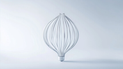 A sleek stainless steel balloon whisk is isolated against a clean white background, showcasing its elegant design.