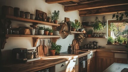 Rustic Kitchen Interior Design: Warm Wood, Herbs, and Sunlight