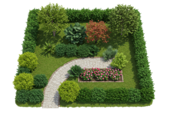 Garden design plan, top view isolated on white background