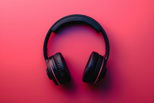Stylish Black Wireless Headphones on Vibrant Pink Background