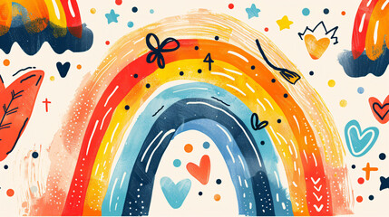 Obraz premium A hand-drawn card design featuring a colorful rainbow and symbols of LGBTQ+ pride, celebrating love and acceptance with a modern and artistic touch
